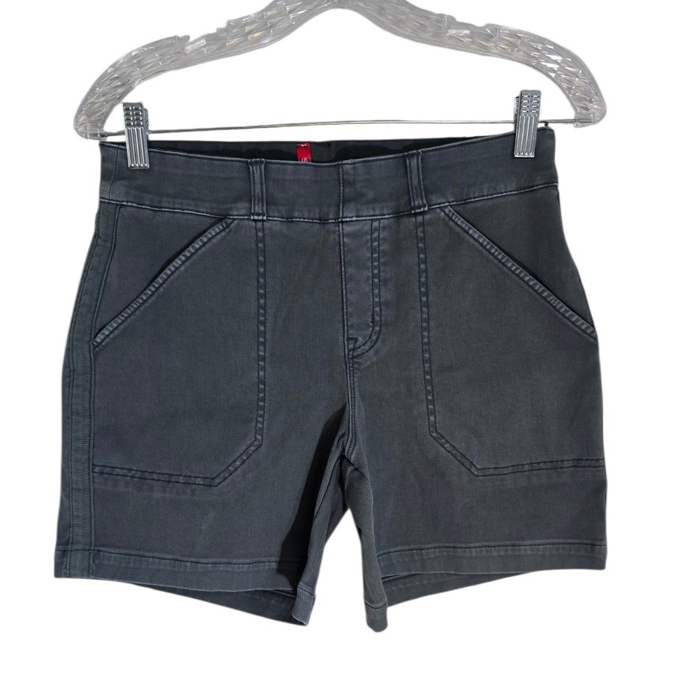 Spanx Sunshine Shorts Charcoal Gray Pull On Stretch Twill Pockets Size Small